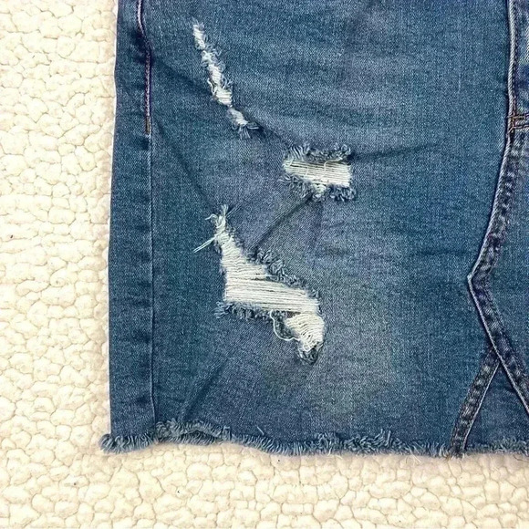 Black Label High Waisted Distressed Faded Mini Stretch Jean Skirt Size L - Picture 5 of 15